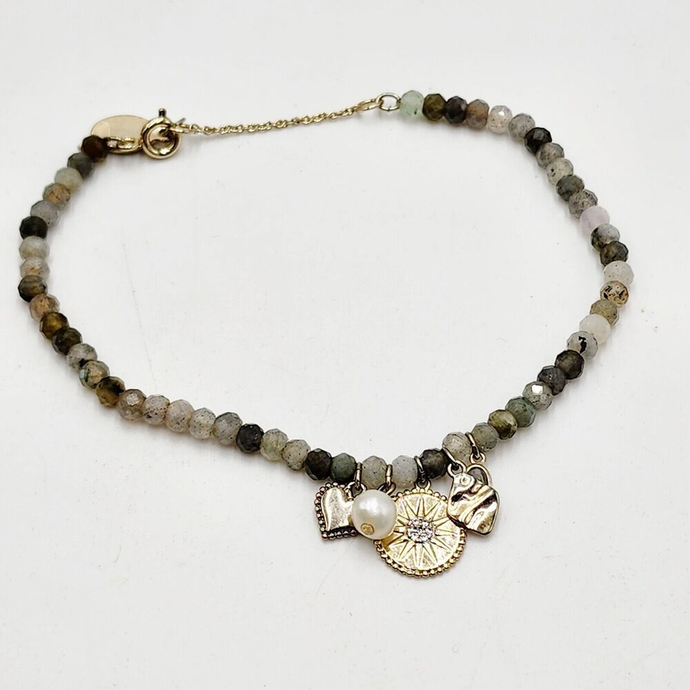 Ann Taylor LOFT Faceted Quartz Crystal Charm Stackable Gold Tone Bracelet 8"